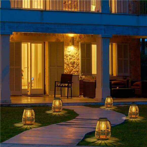 Solar Rattan Lantern Outdoor Hanging Garden Patio Light Waterproof Table Decor - Picture 7 of 8